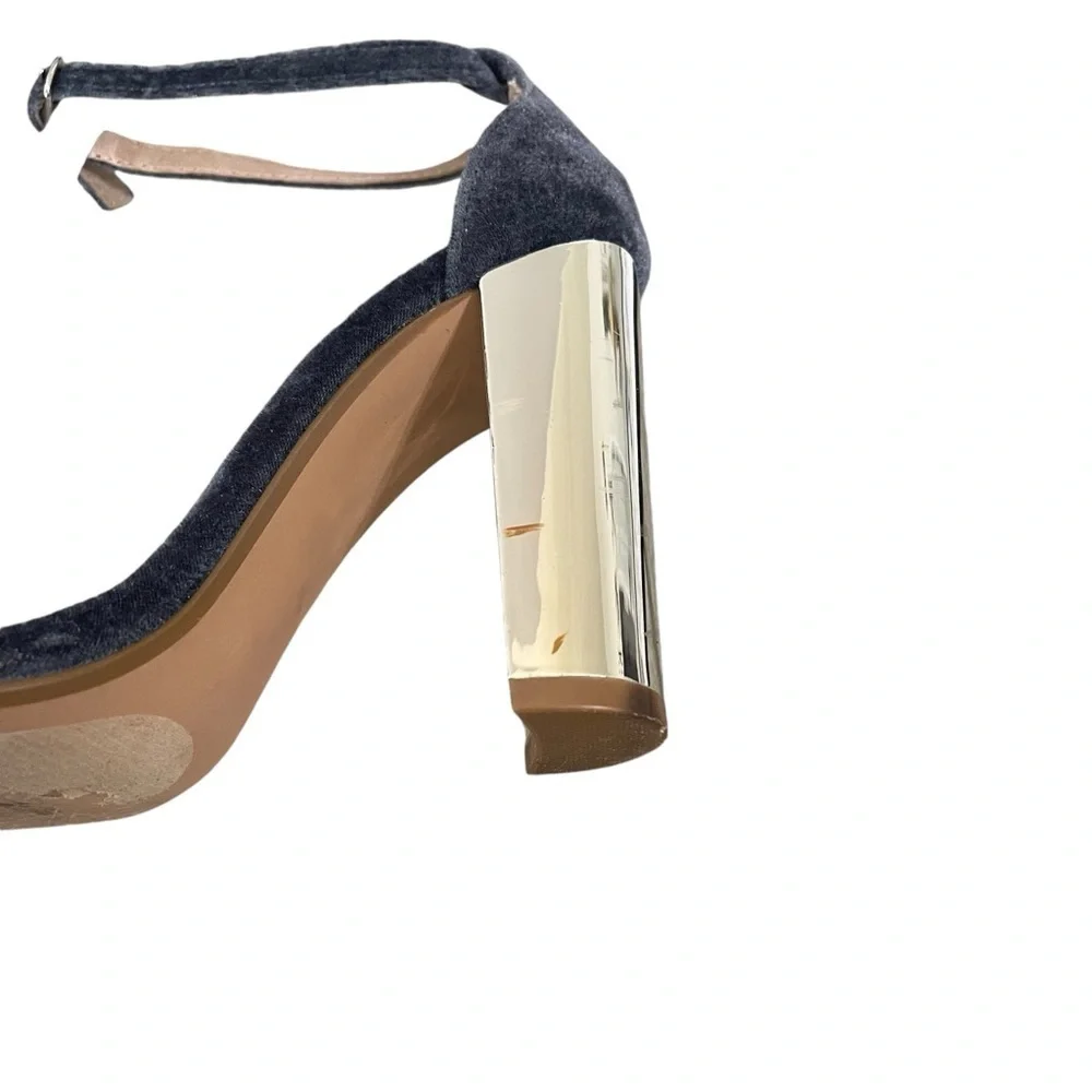 Steve Madden Blue Metallic Velvet Block Heel 6.5 Silver